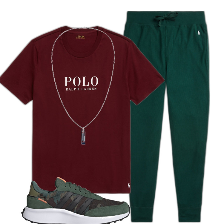 Outfit uomo - Ralph. Stile Casual per Tutti i giorni. Abbinamento con t-shirt, pantaloni, collane, sneakers.