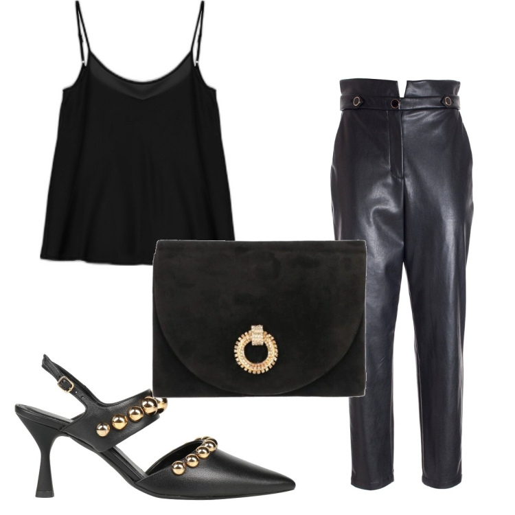 Outfit donna - Total look #1688569. Stile Trendy per Serata fuori. Abbinamento con décolleté, borse a tracolla, top, pantaloni.