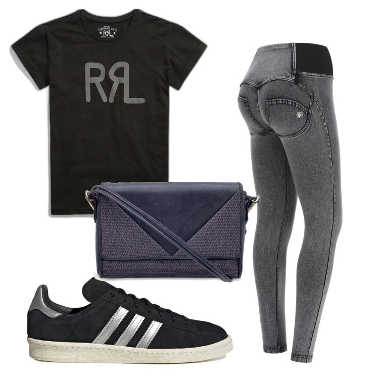 Outfit donna - Total look #1688593. Stile Basic per Tutti i giorni. Abbinamento con borse a tracolla, jeggings, t-shirt, sneakers.