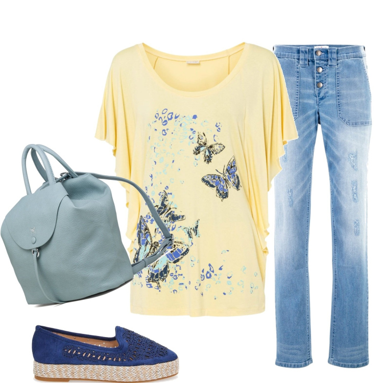 Outfit donna - Butterflies. Stile Casual per Scuola/Università. Abbinamento con jeans boyfriend, maglieria, zaini, espadrillas.