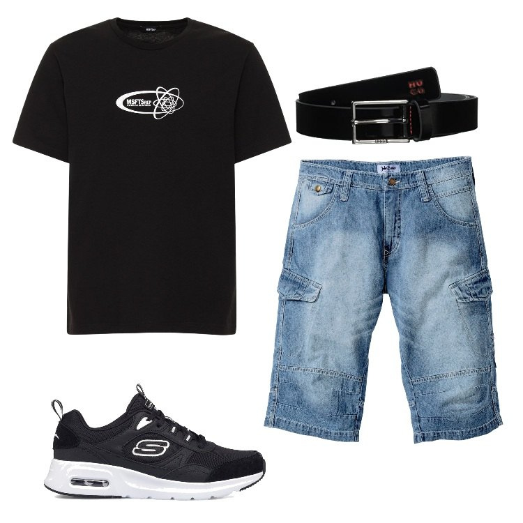 Outfit uomo - Total look #1688684. Stile Trendy per Tutti i giorni. Abbinamento con bermuda, sneakers, t-shirt, cinture.