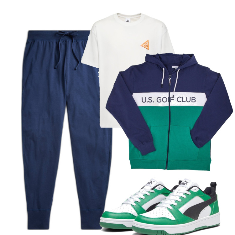 Outfit uomo - Sporty. Stile Casual per Sport. Abbinamento con sneakers, pantaloni, t-shirt, felpe con cappuccio.