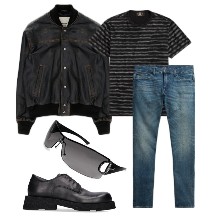 Outfit uomo - Ghost outfitter - agosto. Stile Business/Elegante per Serata speciale. Abbinamento con giacche, t-shirt, jeans, occhiali da sole, scarpe stringate.