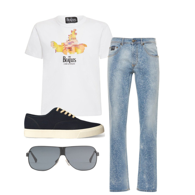 Outfit uomo - Ghost outfitter - agosto. Stile Casual per Tutti i giorni. Abbinamento con occhiali da sole, sneakers, jeans, t-shirt.