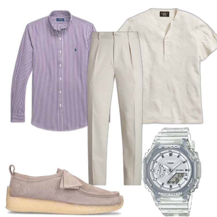 Outfit uomo - Total look #1689506. Stile Casual per Tutti i giorni. Abbinamento con t-shirt, pantaloni, camicie, scarpe stringate, orologi.