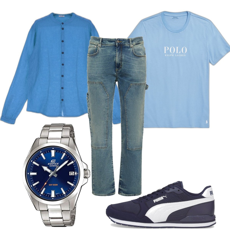 Outfit uomo - Total look #1689510. Stile Trendy per Tutti i giorni. Abbinamento con camicie, t-shirt, sneakers, jeans, orologi.
