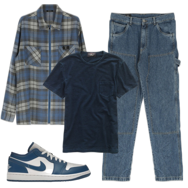 Outfit uomo - Una camicia con la zip. Stile Trendy per Tutti i giorni. Abbinamento con sneakers, pantaloni, camicie, t-shirt.