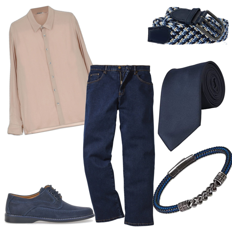 Outfit uomo - Casual. Stile Casual per Tutti i giorni. Abbinamento con jeans dritti, camicie, braccialetti, cinture, cravatte, scarpe stringate.