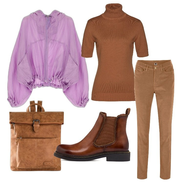 Outfit donna - Nota di colore autunnale. Stile Urban per Tutti i giorni. Abbinamento con maglieria, zaini, pantaloni skinny, giacche, stivaletti.