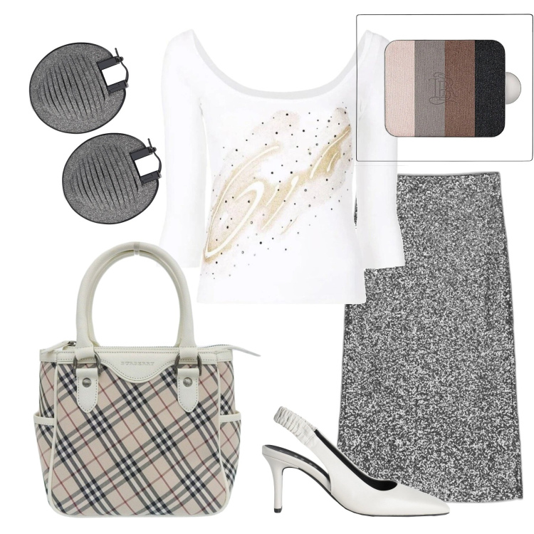 Outfit donna - Quella gonna che mi piace. Stile Casual chic per Ufficio. Abbinamento con décolleté, top, borse a mano, gonne longuette, ombretti, orecchini.