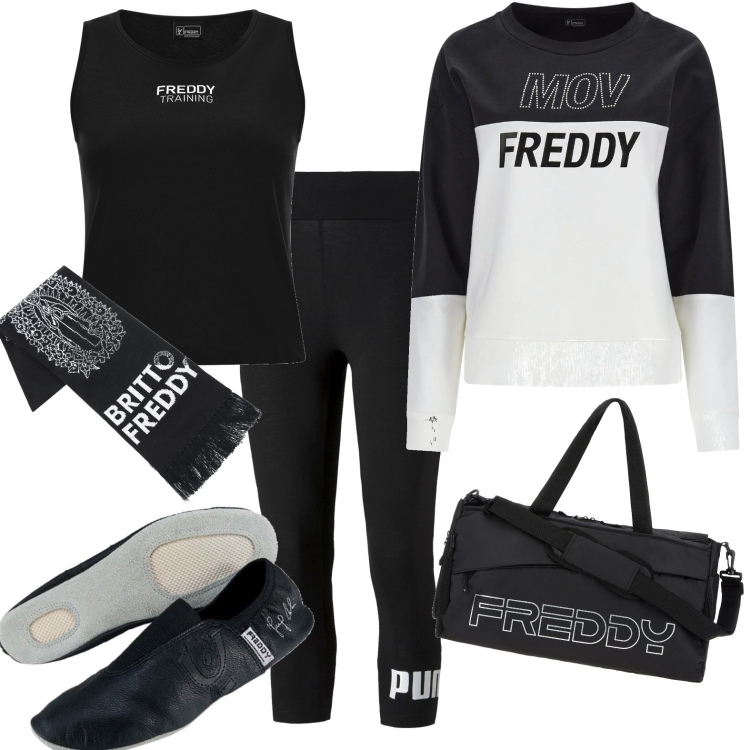 Outfit donna - Andiamo a yoga. Stile Casual chic per Sport. Abbinamento con borse sportive, felpe, scarpe sportive, sciarpe, top, leggings.