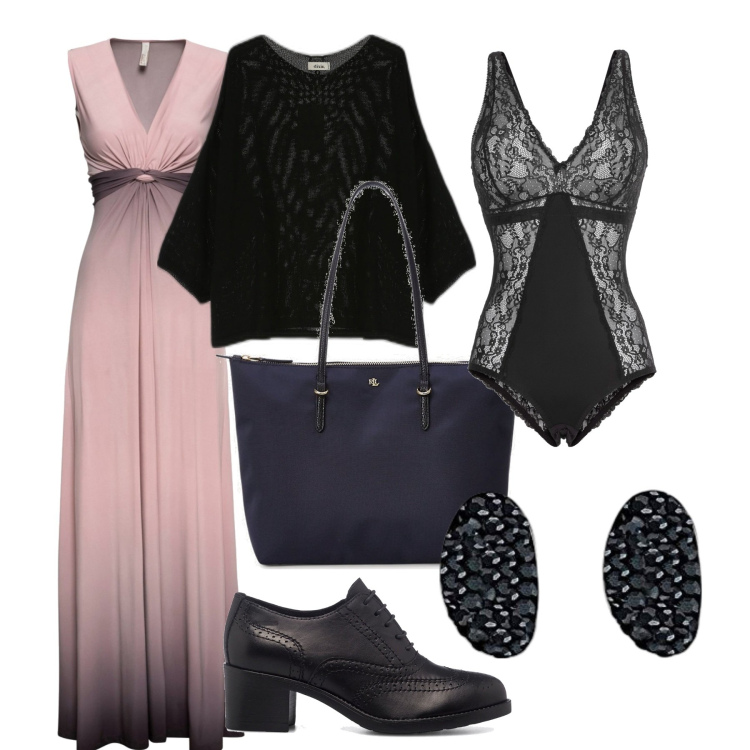 Outfit donna - La malinconia di oggi. Stile Casual chic per Tutti i giorni. Abbinamento con body, vestiti, maglieria, borse tote, scarpe stringate, orecchini.