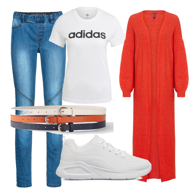 Outfit donna - Total look #1691129. Abbinamento con cinture, cardigans, jeggings, sneakers, t-shirt.