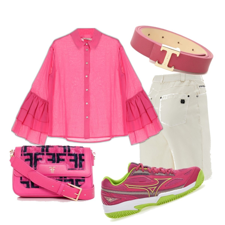 Outfit donna - La camicetta romantica. Stile Casual chic per Tutti i giorni. Abbinamento con bermuda, cinture, camicie, borse a spalla, sneakers.