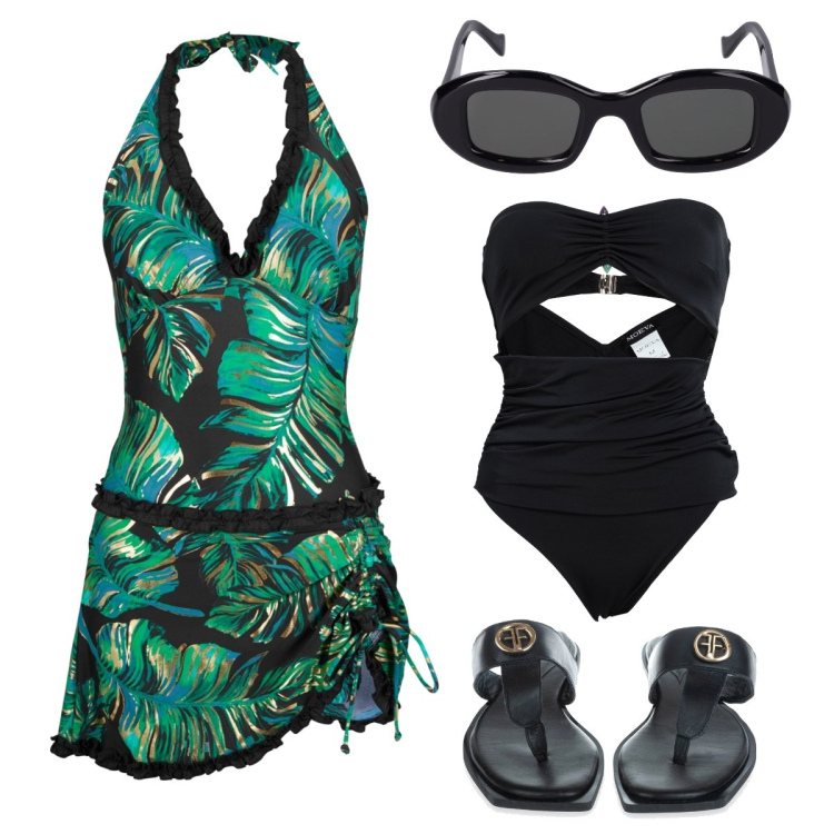 Outfit donna - Andare in Thailandia. Stile Chic per Mare. Abbinamento con vestiti da spiaggia, costumi interi, infradito, occhiali da sole.