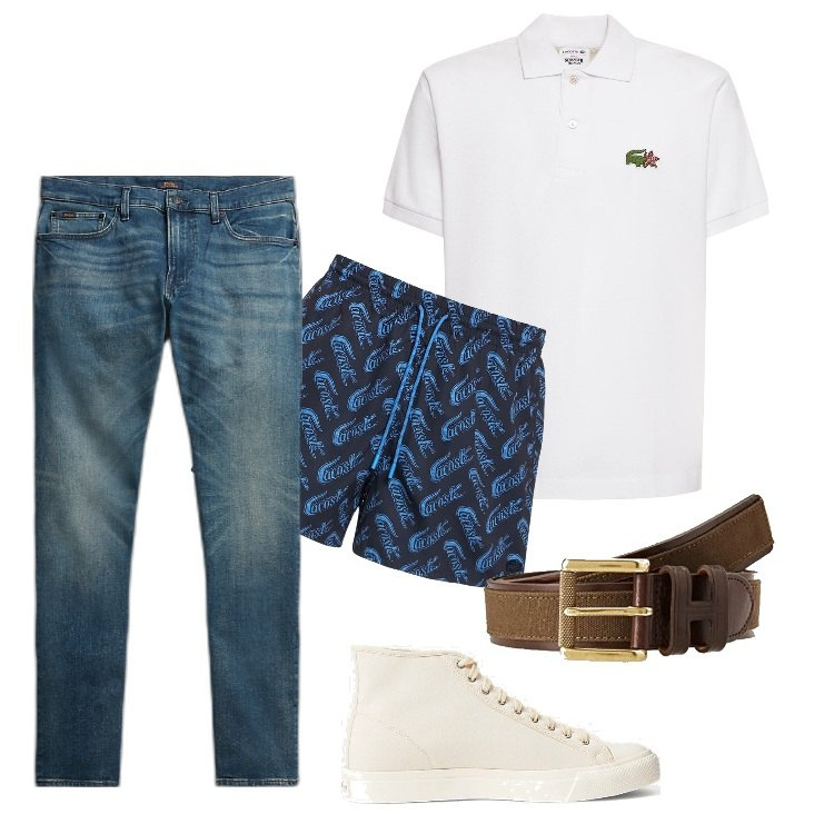 Outfit uomo - Total look #1691658. Stile Trendy per Mare. Abbinamento con sneakers, jeans, polo, cinture, shorts.