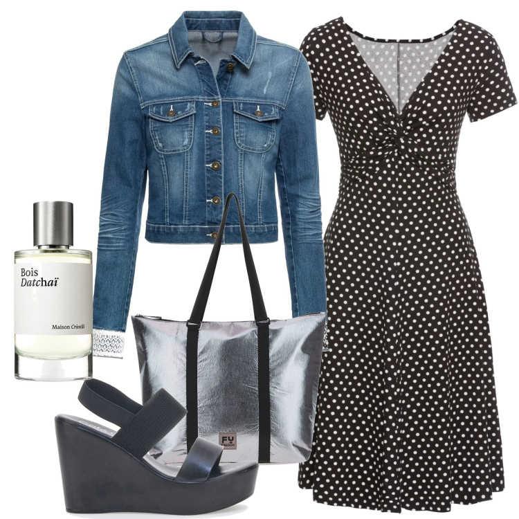 Outfit donna - Pois. Stile Bon Ton per Tutti i giorni. Abbinamento con vestiti lunghi, blazer, borse tote, sandali, profumi.