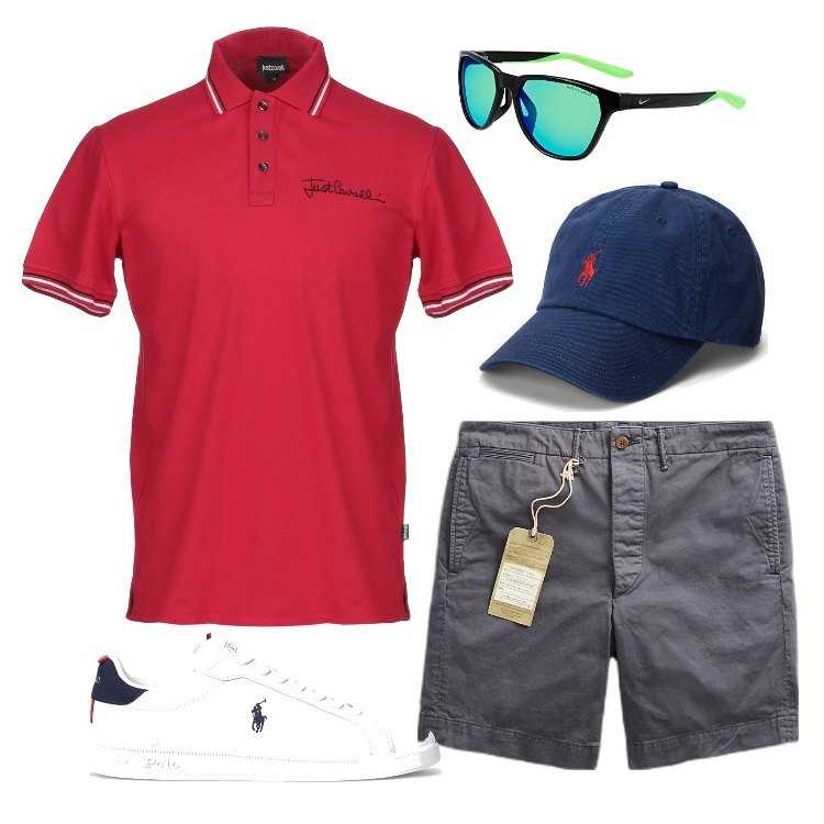 Outfit uomo - Total look #1692069. Stile Trendy per Mare. Abbinamento con polo, cappelli, sneakers, pantaloni chino, occhiali da sole.