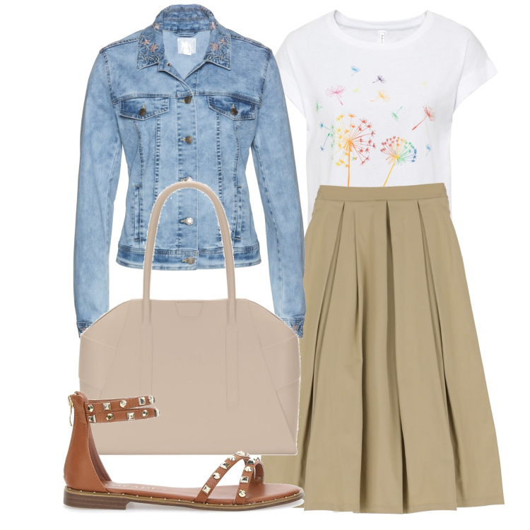 Outfit donna - Tshirt e piegoni. Stile Preppy per Tutti i giorni. Abbinamento con t-shirt, giacche, gonne longuette, borse a spalla, sandali.