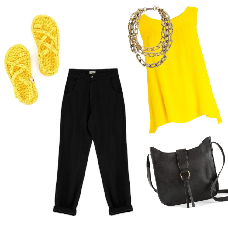 Outfit donna - Yellow submarine. per Tutti i giorni. Abbinamento con borse a tracolla, bluse, pantaloni capri, collane, sandali.