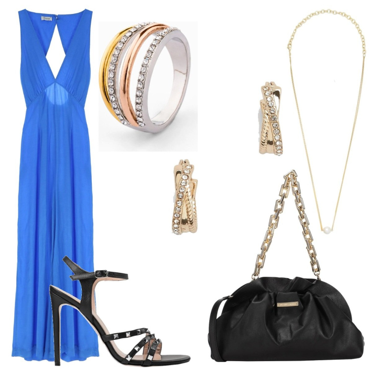 Outfit donna - Total look #1692458. Stile Chic per Serata fuori. Abbinamento con anelli, sandali in pelle, borse a mano, collane, tute, orecchini.