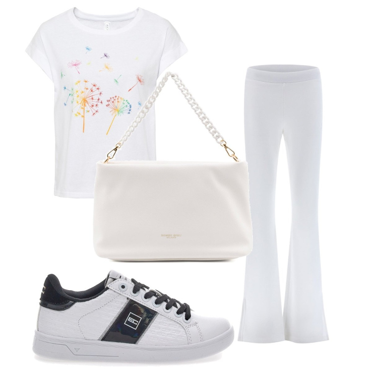 Outfit donna - Total look #1692744. Stile Basic per Sport. Abbinamento con t-shirt, pantaloni, borse a spalla, sneakers.