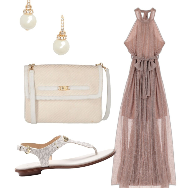 Outfit donna - L’abito…vedo e non vedo. Stile Romantica per Serata fuori. Abbinamento con infradito, borse a tracolla, vestiti lunghi, orecchini.