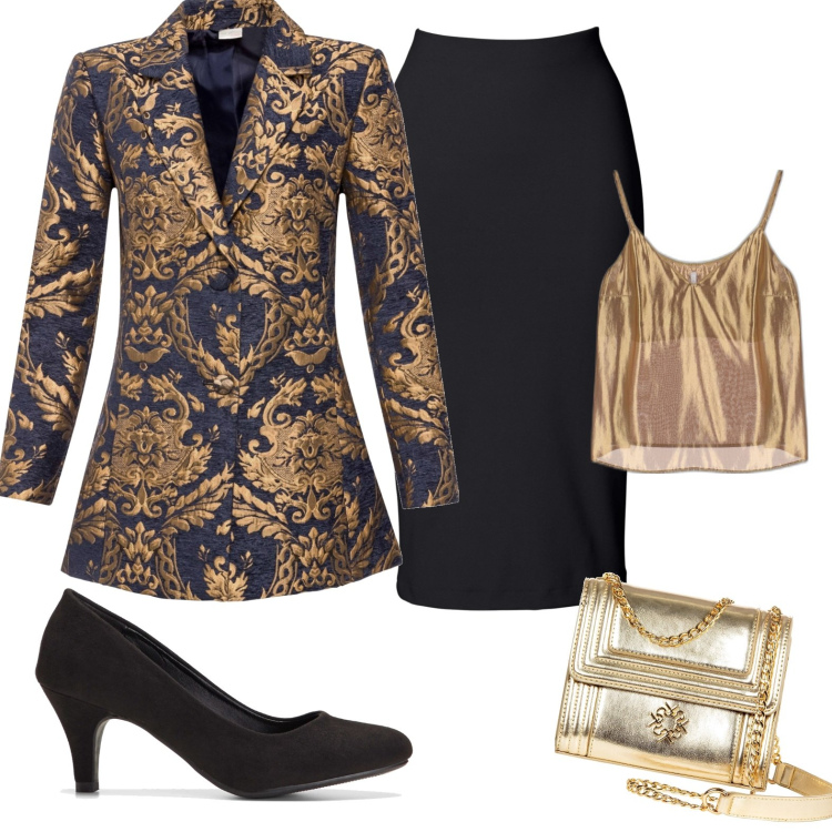 Outfit donna - Damascato. Stile Bon Ton per Cerimonia. Abbinamento con gonne longuette, décolleté, cappotti, borse a tracolla, top.