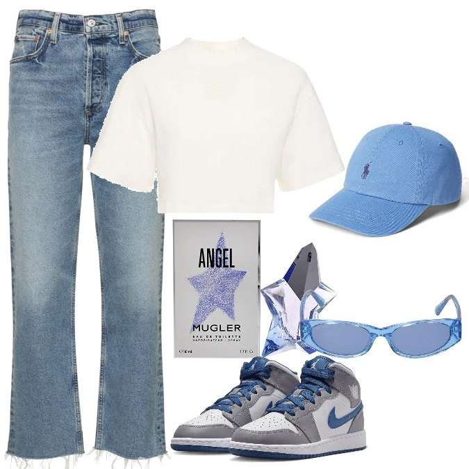 Outfit donna - Total look #1692930. Stile Basic per Tutti i giorni. Abbinamento con sneakers, cappelli, profumi, t-shirt, occhiali da sole, jeans.