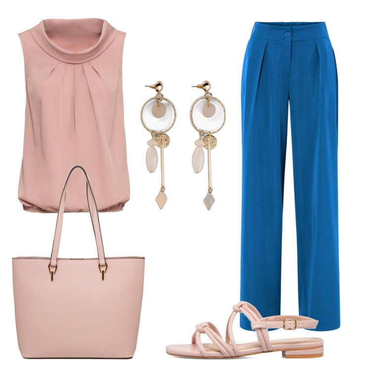 Outfit donna - Total look #1693058. Stile Basic per Tutti i giorni. Abbinamento con top, orecchini, pantaloni, sandali, borse a spalla.