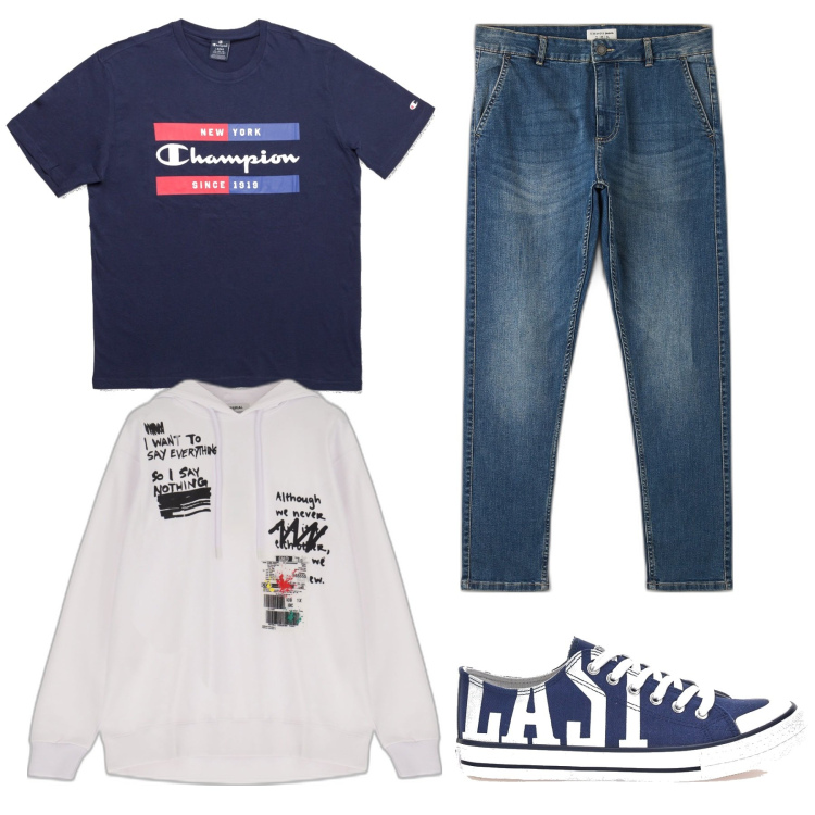Outfit uomo - Sportivo e classico. Stile Casual per Tutti i giorni. Abbinamento con felpe con cappuccio, t-shirt, jeans skinny, sneakers.
