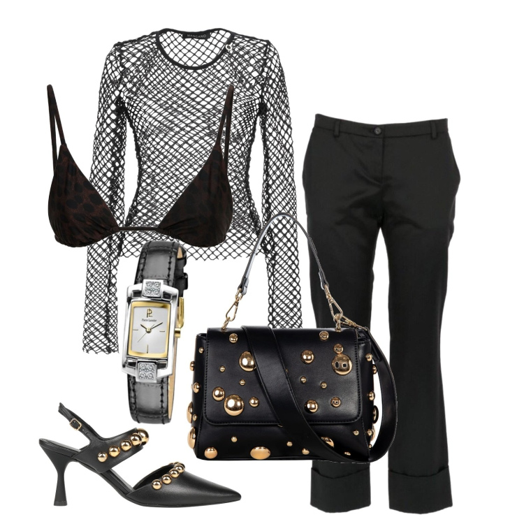 Outfit donna - Ghost outfitter - agosto. Stile Glamour per Serata fuori. Abbinamento con décolleté, pantaloni, pullovers, borse a spalla, orologi, bikini.