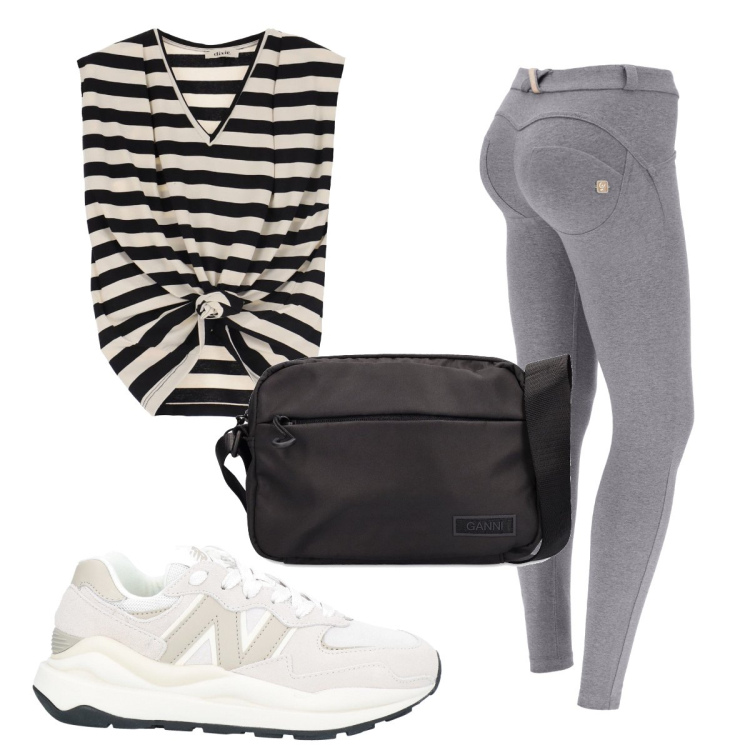 Outfit donna - Total look #1694037. Stile Basic per Tutti i giorni. Abbinamento con sneakers, pantaloni skinny, t-shirt, borse a spalla.
