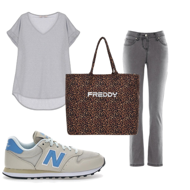 Outfit donna - Total look #1694048. Stile Basic per Tutti i giorni. Abbinamento con jeans slim fit, t-shirt, borse tote, sneakers.