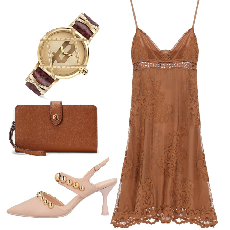 Outfit donna - Sottoveste. Stile Trendy per Serata fuori. Abbinamento con décolleté, vestiti midi/longuette, pochette, orologi.