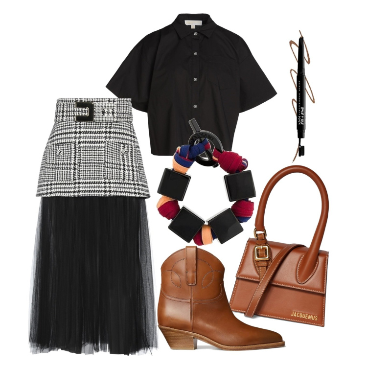 Outfit donna - Ghost outfitter - agosto. Stile Trendy per Tutti i giorni. Abbinamento con camicie a manica corta, gonne lunghe, braccialetti, stivaletti, eyeliner, borse a mano.