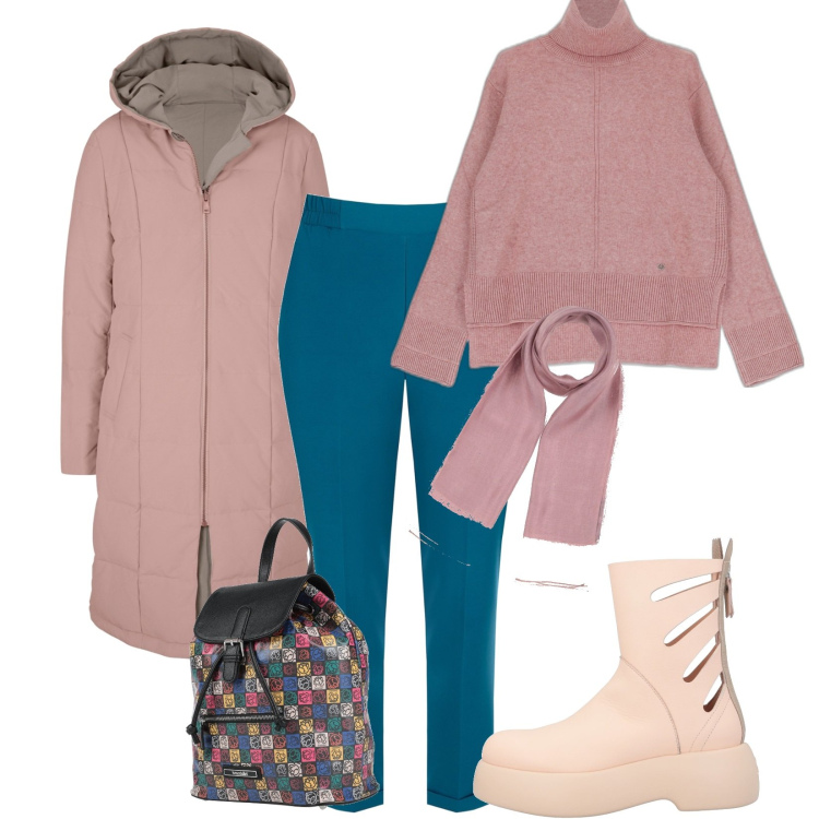 Outfit donna - Singing in the rain. Stile Casual per Tutti i giorni. Abbinamento con cappotti, stivaletti, zaini, sciarpe, maglieria, pantaloni skinny.