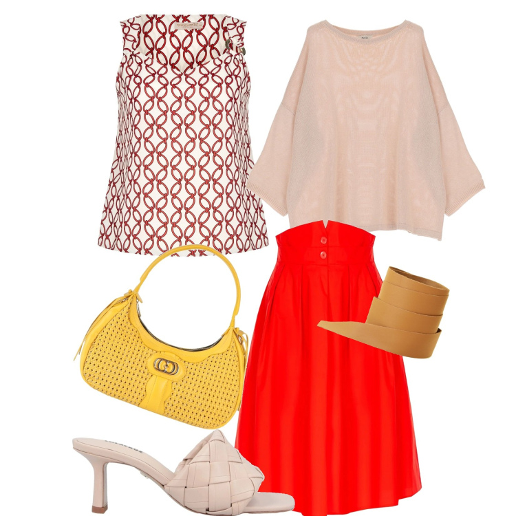 Outfit donna - Total look #1694452. Stile Bon Ton per Serata fuori. look ideale per Petite. Abbinamento con borse a mano, sandali in pelle, top, gonne, cinture, maglieria.