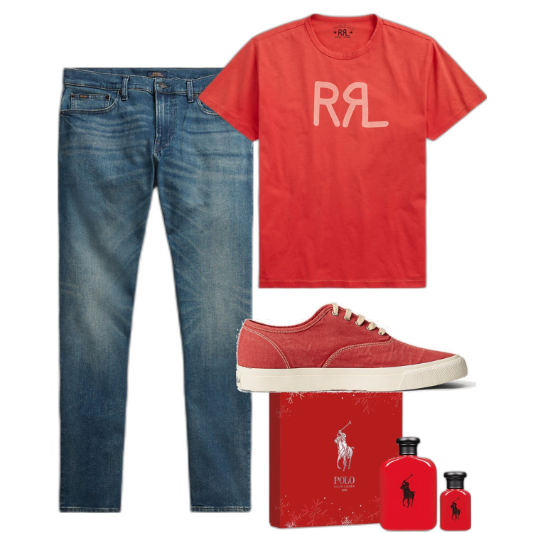 Outfit uomo - Ralph Lauren. Stile Casual per Tutti i giorni. Abbinamento con sneakers, t-shirt, polo, jeans.