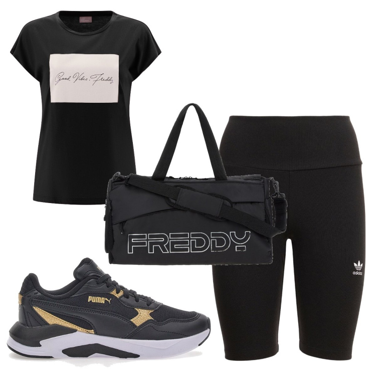 Outfit donna - Total look #1694636. Stile Basic per Sport. Abbinamento con borse sportive, t-shirt, shorts, sneakers.