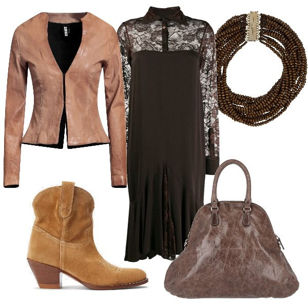 Outfit donna - Total look #1694830. Stile Romantica per Serata fuori. Abbinamento con vestiti midi/longuette, borse a mano, giacche, stivaletti, collane.