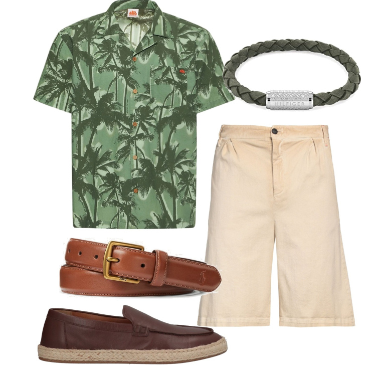 Outfit uomo - L\'estate sta finendo. Stile Casual per Tutti i giorni. Abbinamento con shorts, espadrillas, cinture, camicie, braccialetti.