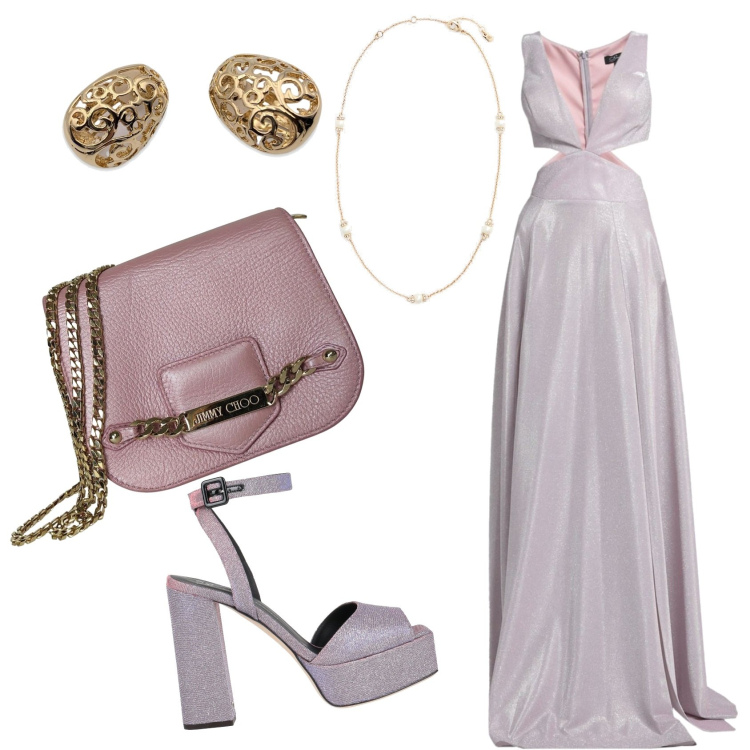 Outfit donna - Total look #1694957. Stile Glamour per Cerimonia. Abbinamento con vestiti lunghi, borse a tracolla, sandali in pelle, orecchini, collane.