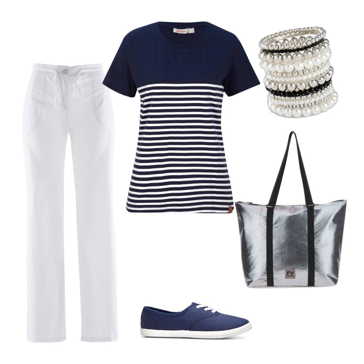 Outfit donna - Un dettaglio prezioso. Stile Basic per Tutti i giorni. Abbinamento con t-shirt, pantaloni a palazzo, braccialetti, sneakers, borse tote.