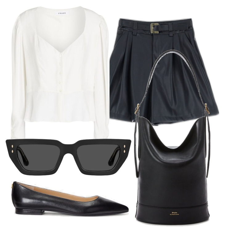 Outfit donna - Total look #1695530. Stile Bon Ton per Ufficio. Abbinamento con camicie, bermuda, ballerine, borse a secchiello, occhiali da sole.