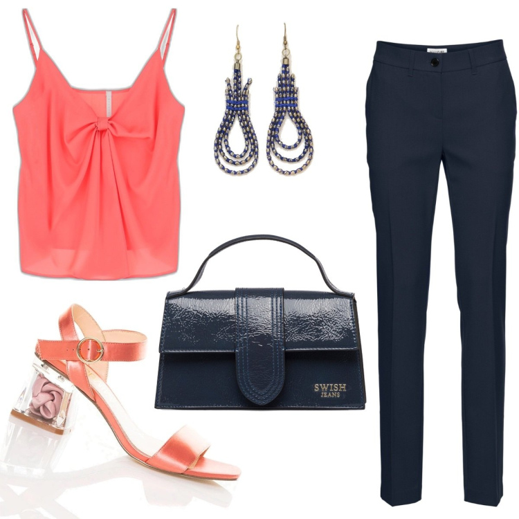 Outfit donna - Total look #1695562. Stile Urban per Serata fuori. Abbinamento con pantaloni, sandali col tacco, canottiere, orecchini, borse a mano.
