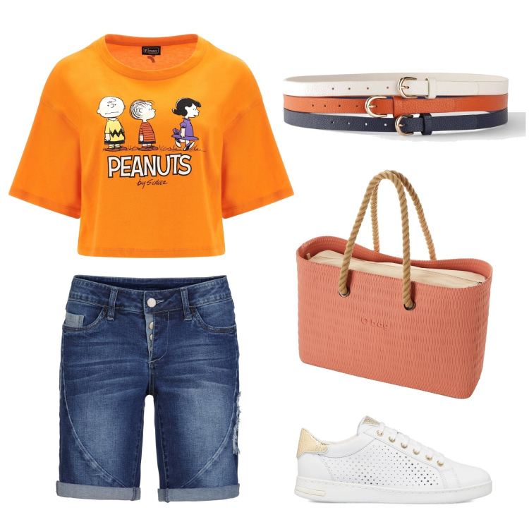 Outfit donna - Total look #1696163. Stile Basic per Tutti i giorni. Abbinamento con cinture, shorts, t-shirt, sneakers, borse a spalla.