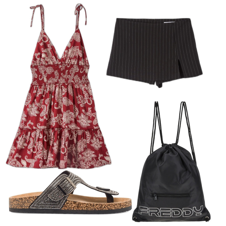 Outfit donna - Total look #1696597. Stile Sporty chic per Mare. Abbinamento con vestiti corti, gonne, zaini, infradito.