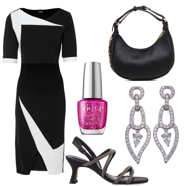 Outfit donna - Invito serale estivo. Stile Chic per Serata fuori. Abbinamento con vestiti a tubino, borse a mano, sandali col tacco, smalti, orecchini.