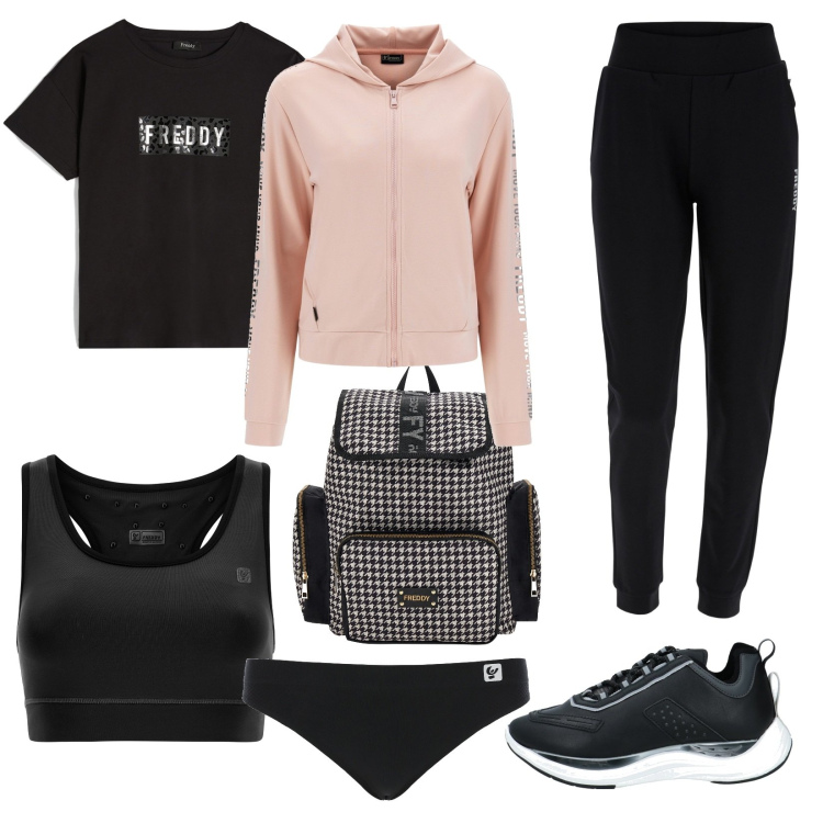 Outfit donna - Total look #1696622. Stile Sporty chic per Tutti i giorni. Abbinamento con sneakers, slip, tute sportive, zaini, t-shirt, reggiseni.